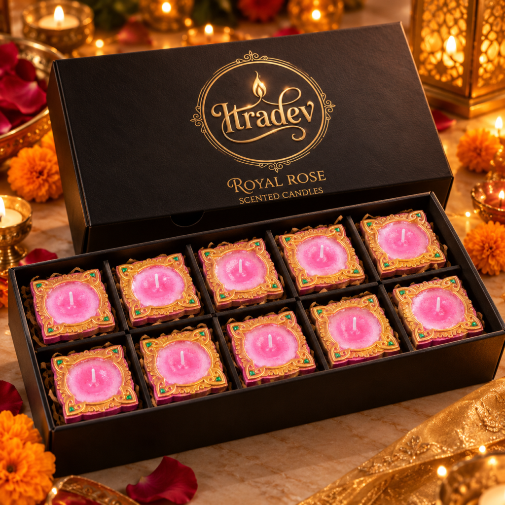 Pink Rose Garden scented Diya Set - 10 Pcs in pack | Rose fragrance